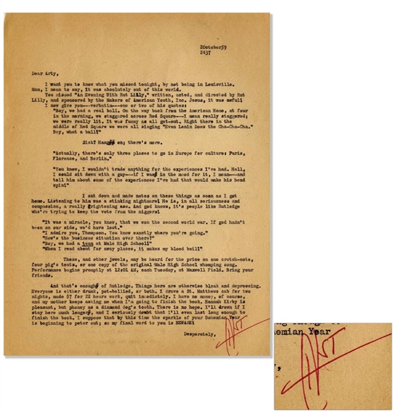 Hunter S. Thompson Letter Signed ''HST'' in Bold Red Ink -- ''...my mother keeps asking me when I'm going to finish the book...''
